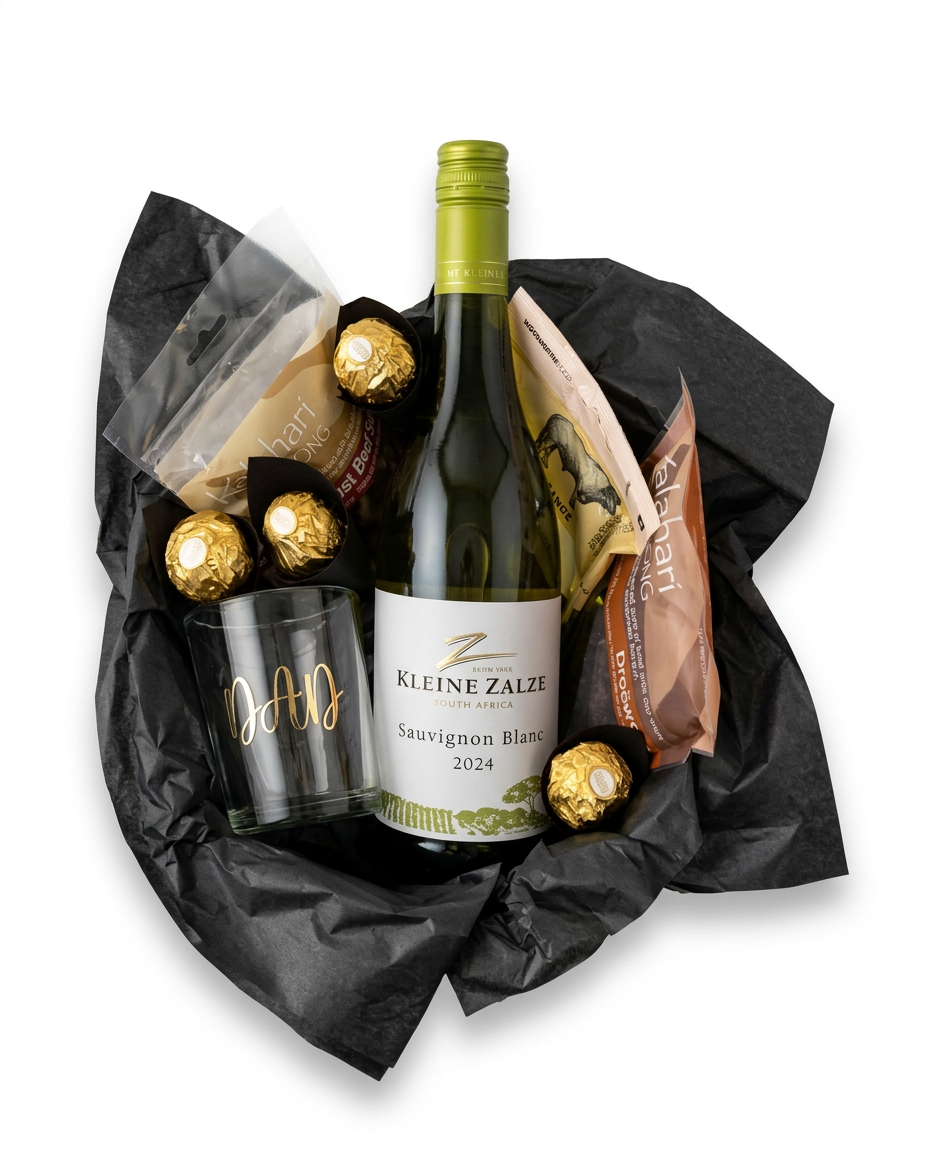 Corporate wine and chocolate gift arrangement